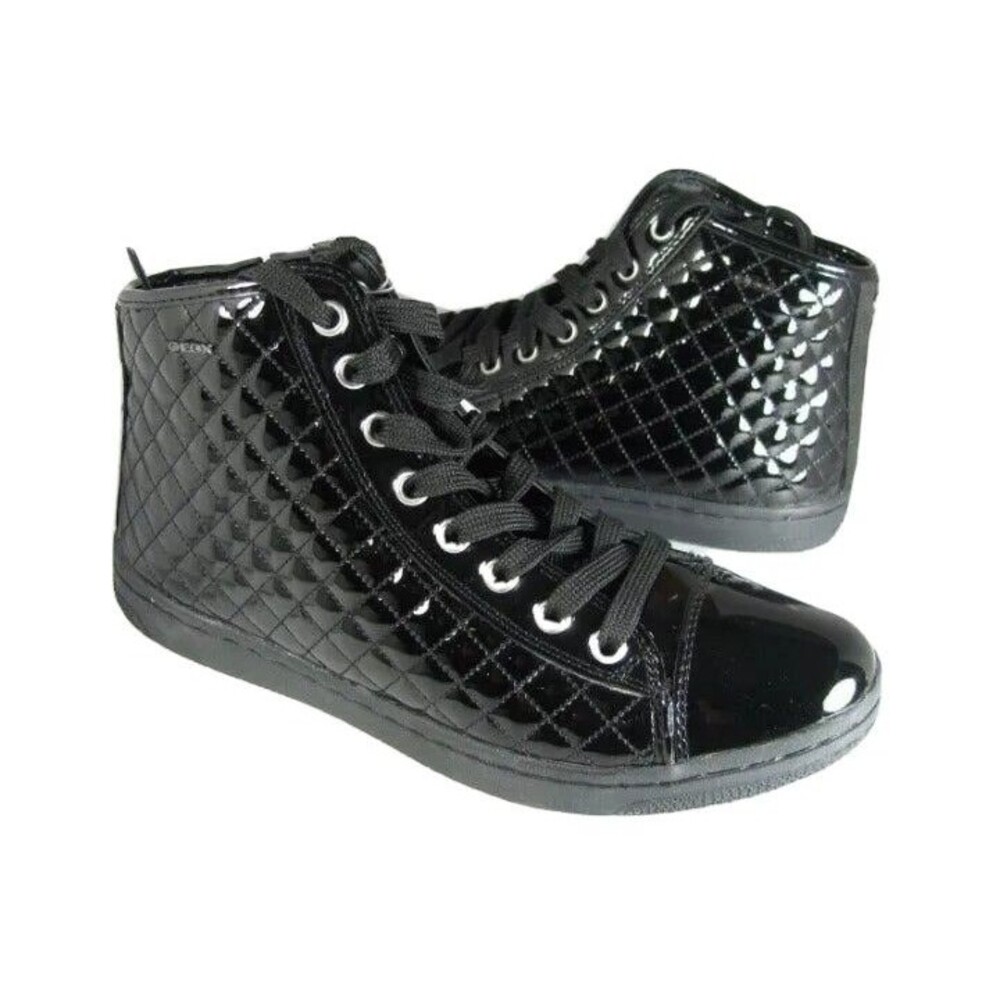 Juniors GEOX Girls Sneakers black High top quilted patent leather sz Y 6.5 new